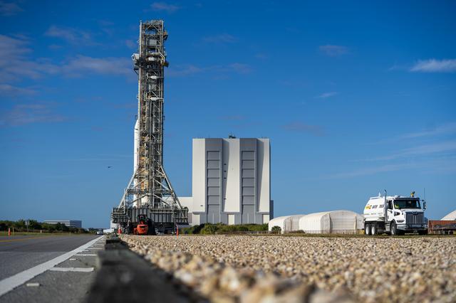 NASA image: NASA's SLS Rocket and Orion Spacecraft Rollout to Launch Pad 39B